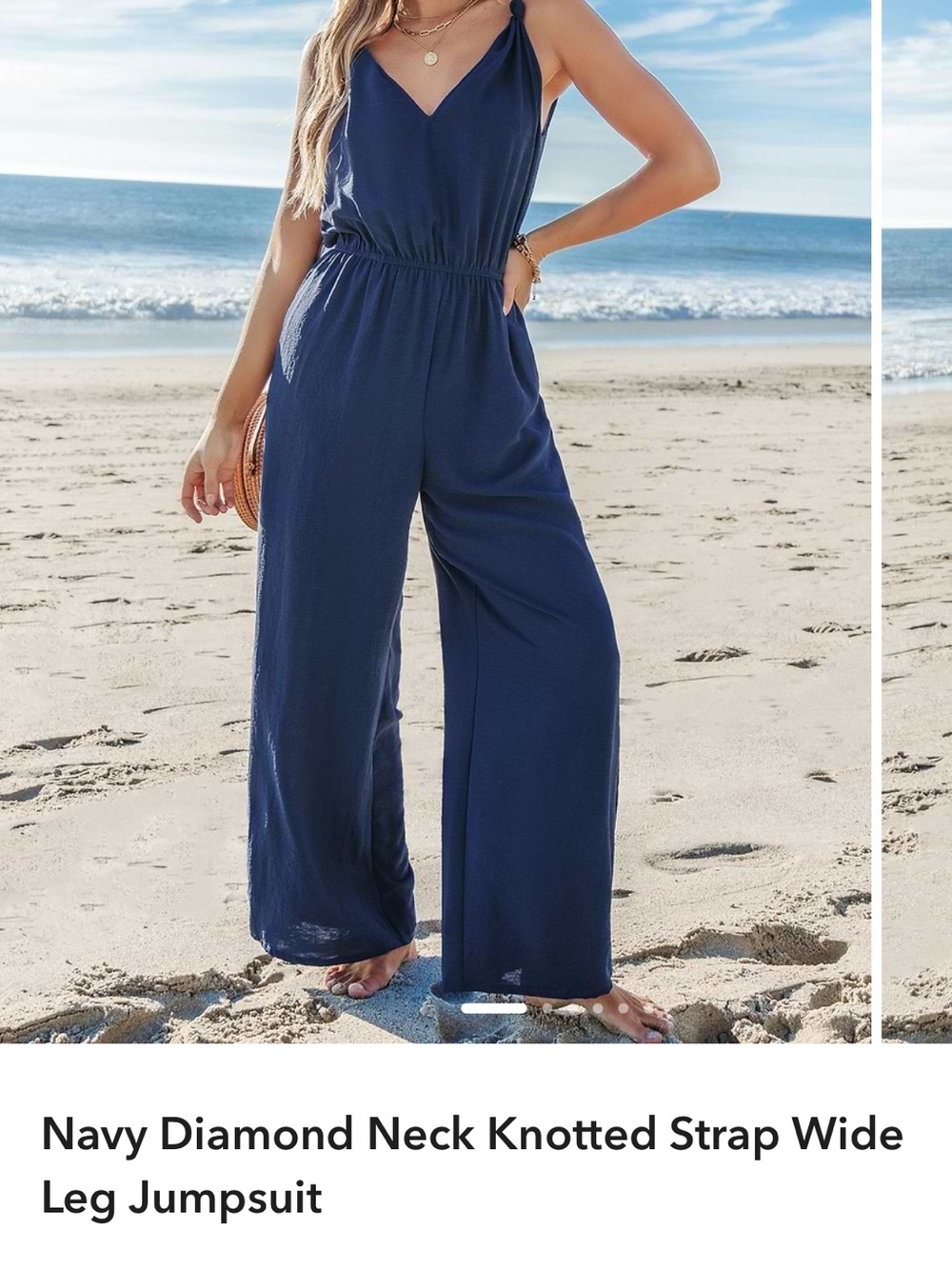 CUPSHE Navy Knotted Strap Wide Leg Jumpsuit - NWT Size XL